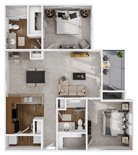 Floor plan for 2 beds, 2 baths, 1014 sqft